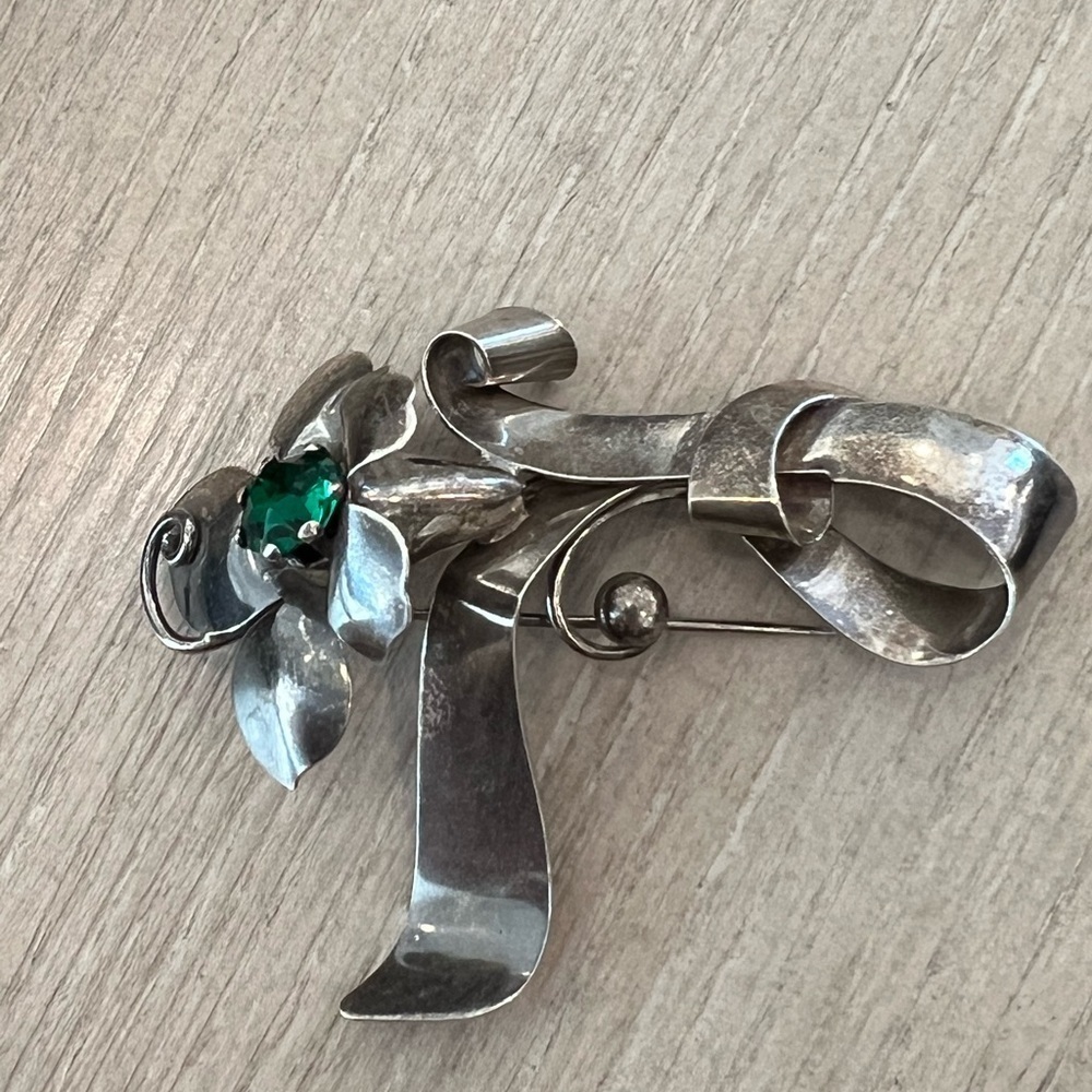 Vintage 925 Sterling Silver Vintage Carl Art Rhinestone Floral Design Pin Brooch - Picture 5 of 6